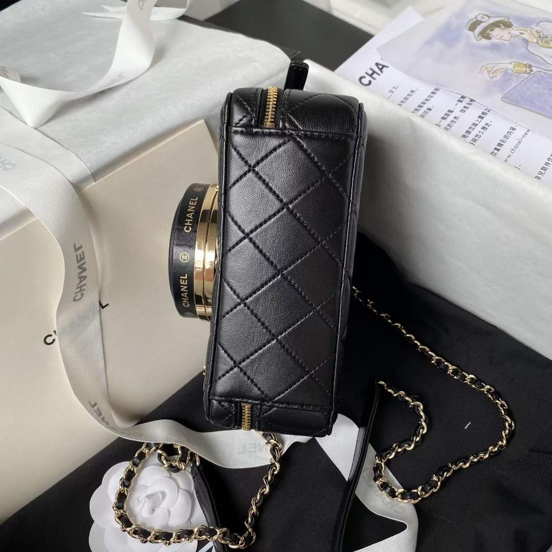 Chanel Women CC Camera Bag Lambskin Gold-Tone Metal Black