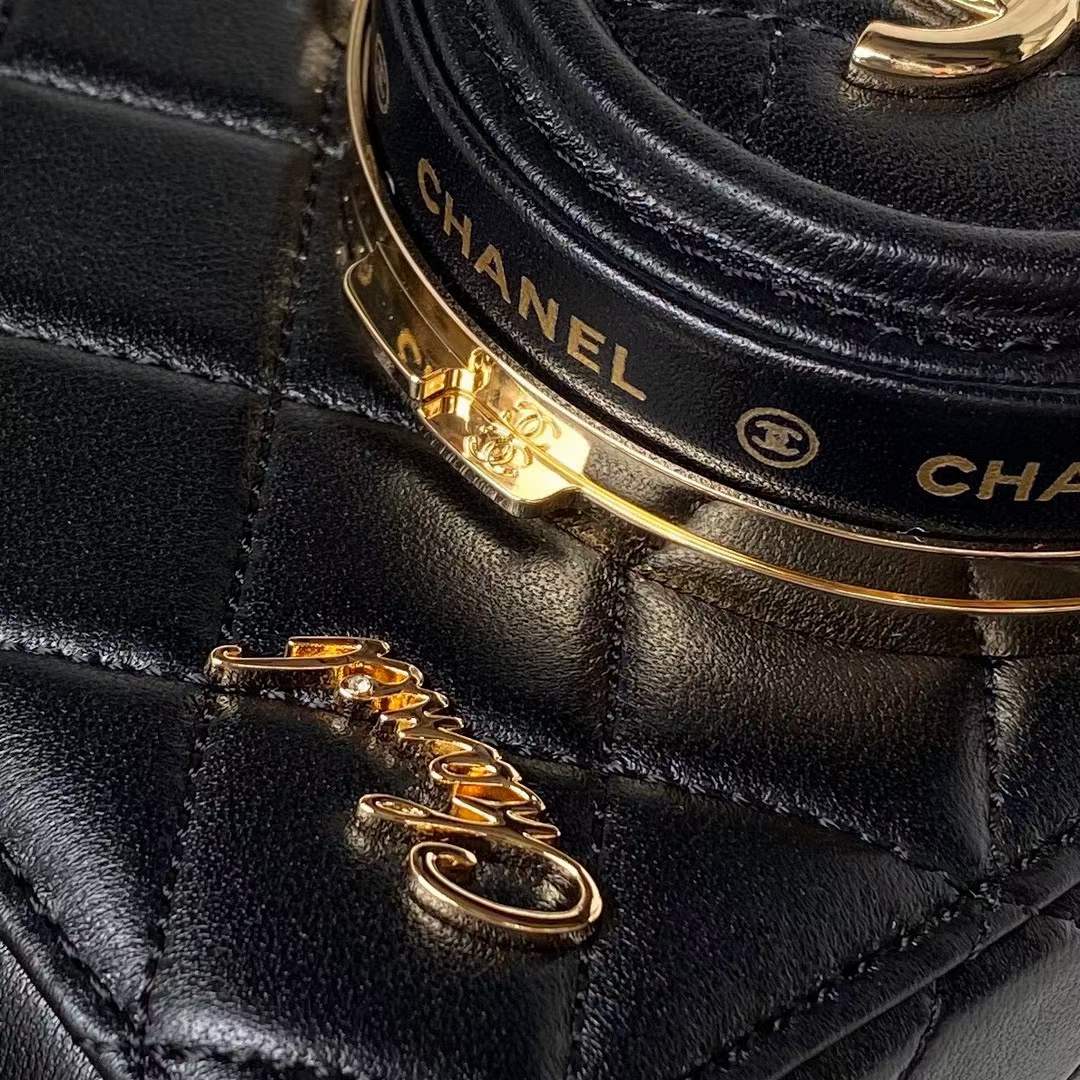Chanel Women CC Camera Bag Lambskin Gold-Tone Metal Black