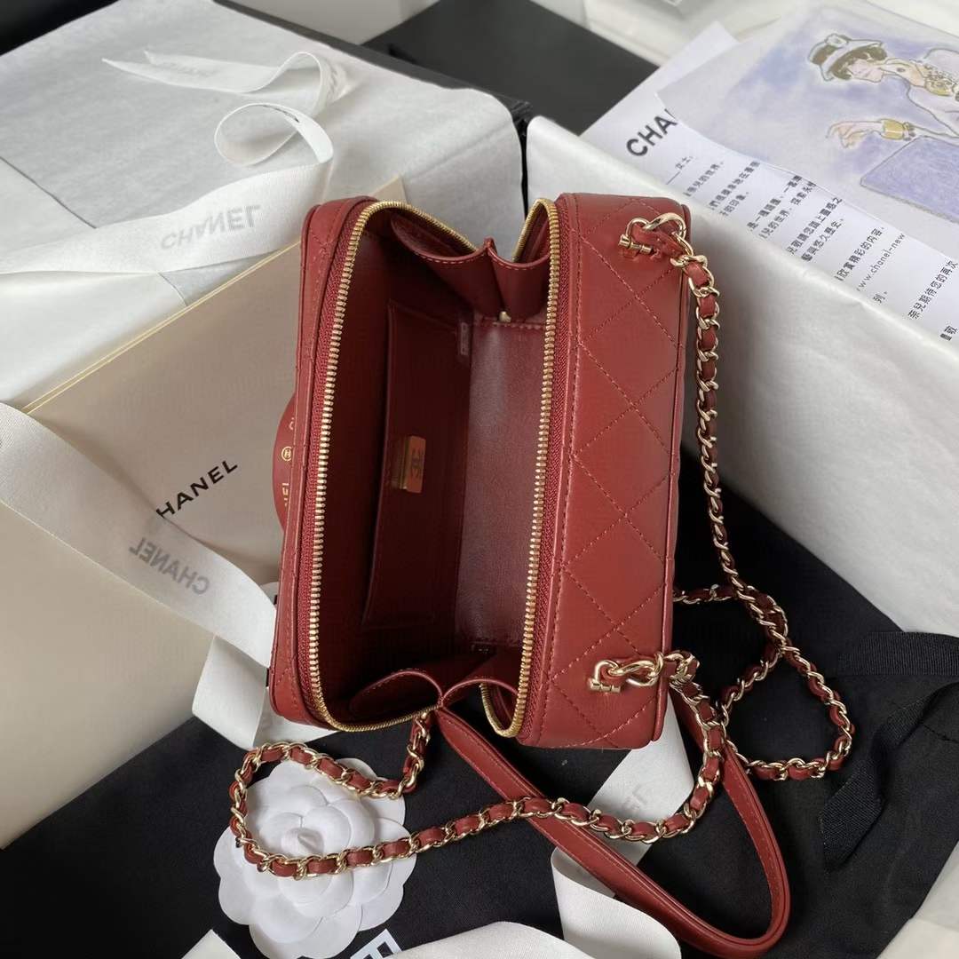 Chanel Women CC Camera Bag Lambskin Gold-Tone Metal Burgundy