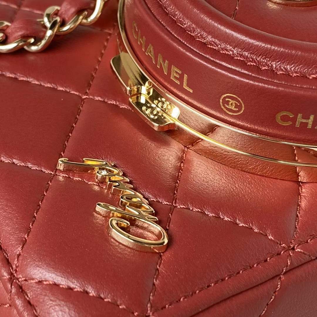 Chanel Women CC Camera Bag Lambskin Gold-Tone Metal Burgundy