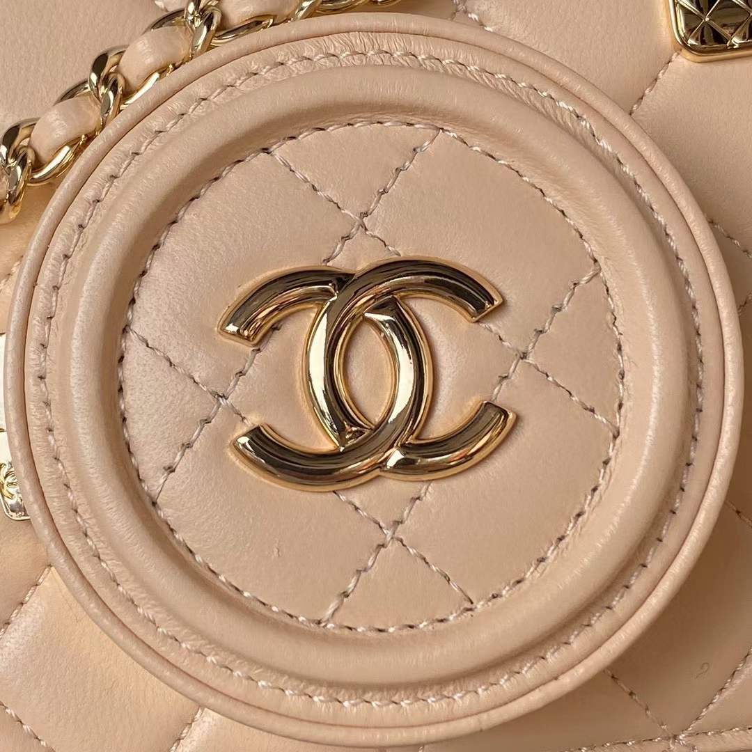 Chanel Women CC Camera Bag Lambskin Gold-Tone Metal Dark Beige
