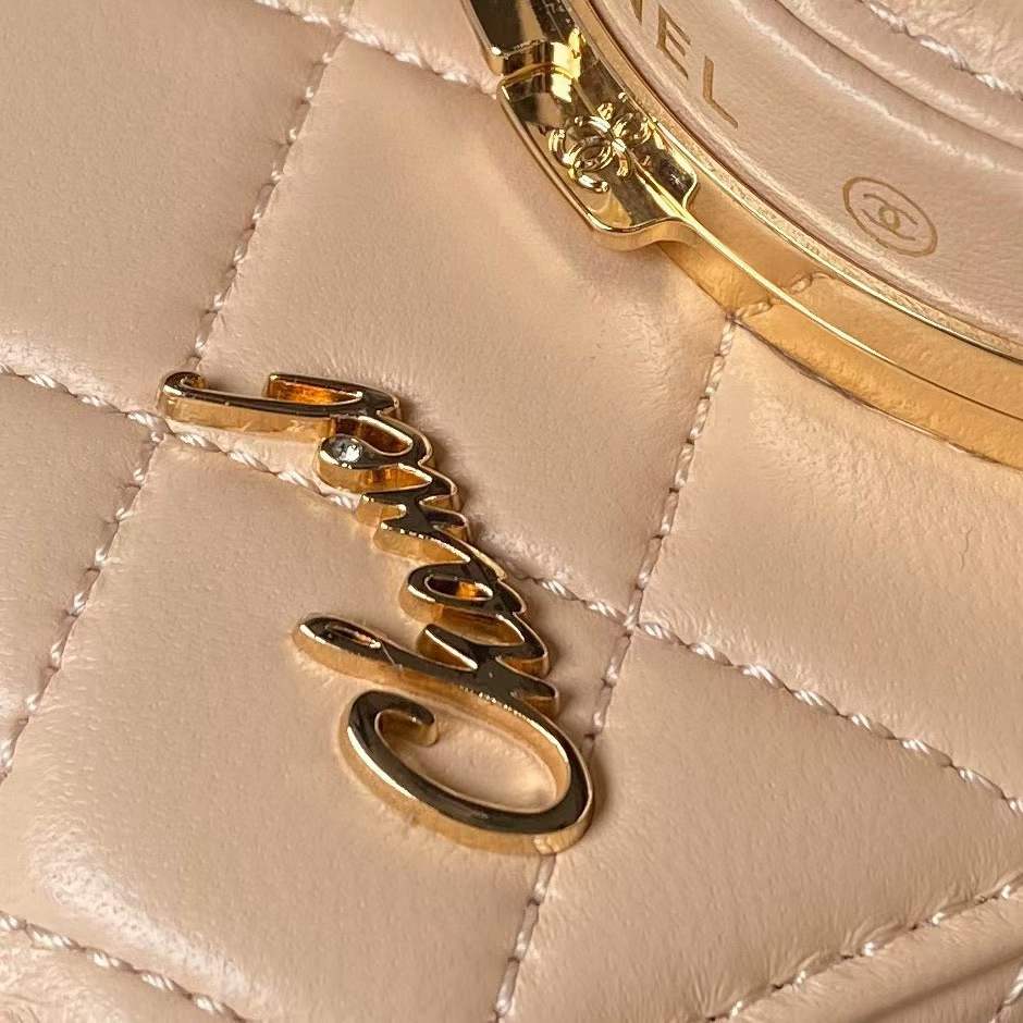 Chanel Women CC Camera Bag Lambskin Gold-Tone Metal Dark Beige