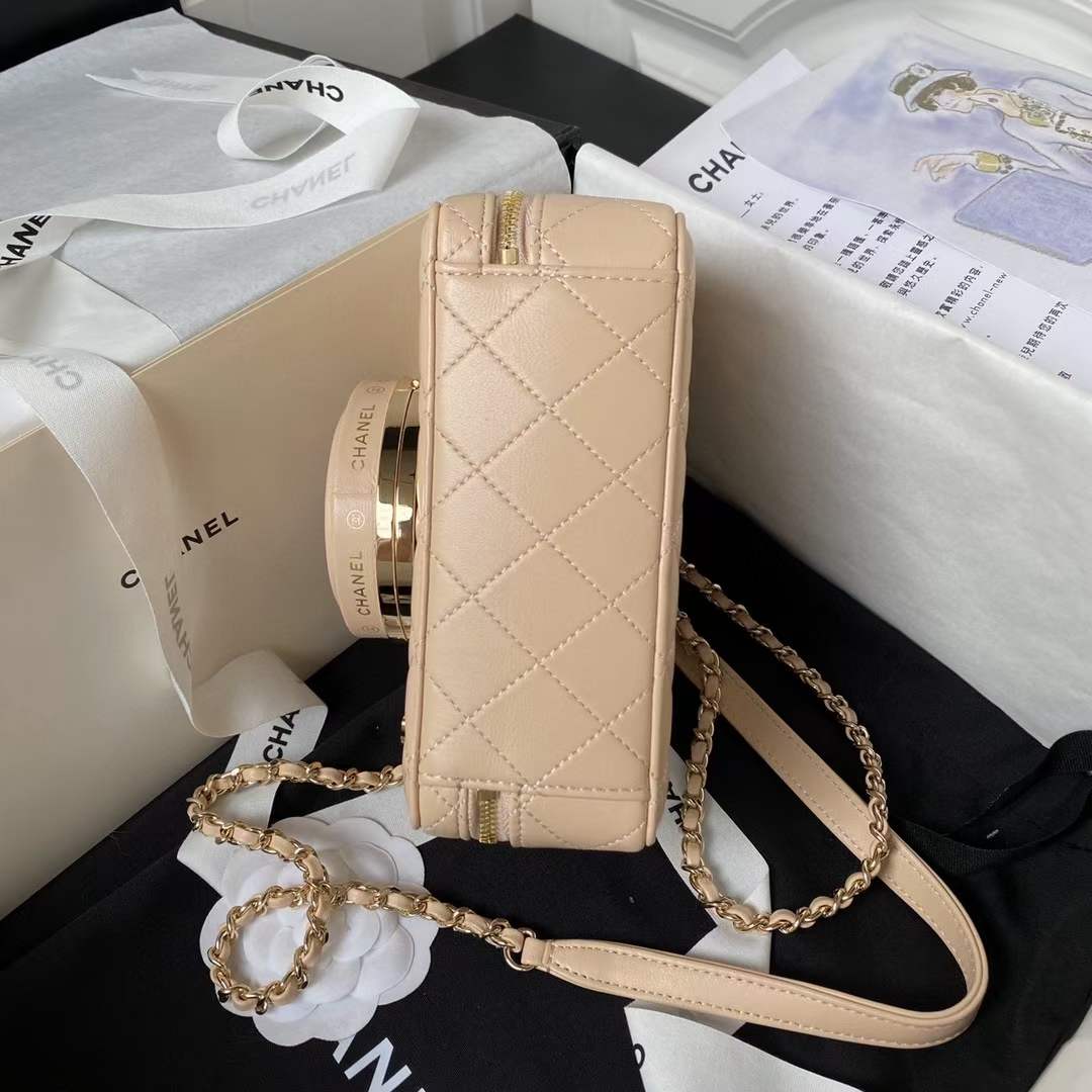 Chanel Women CC Camera Bag Lambskin Gold-Tone Metal Dark Beige