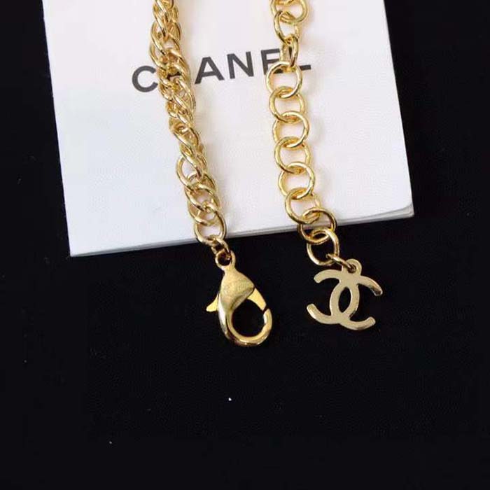 Chanel Women CC Chain Belt Metal Glass Pearls Gold Blue Pearly White