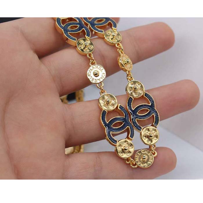 Chanel Women CC Chain Belt Metal Gold Blue Ref.  ABC749 B15375 NU456