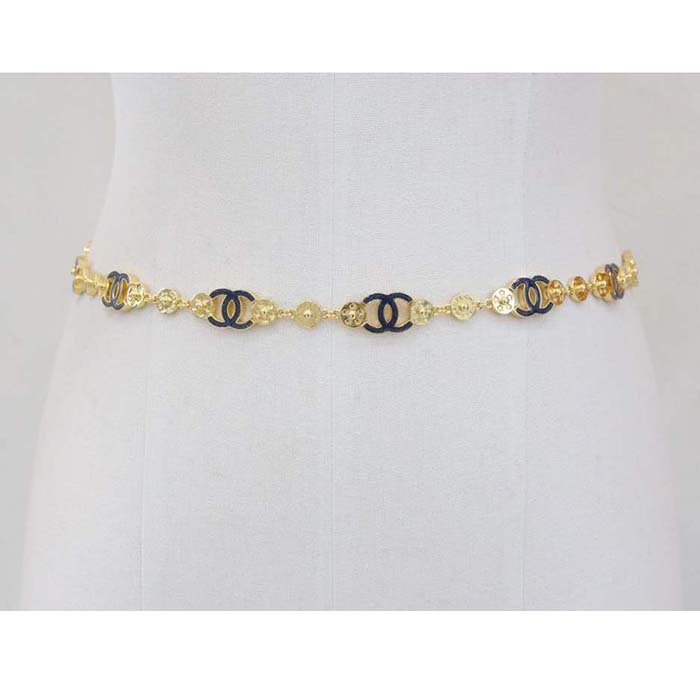 Chanel Women CC Chain Belt Metal Gold Blue Ref.  ABC749 B15375 NU456