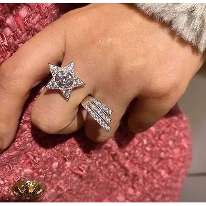 Chanel Women CC Comete 1932 Ring 18K White Gold Diamonds