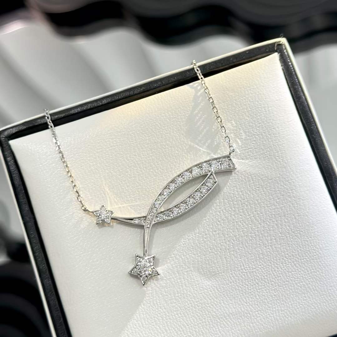 Chanel Women CC Etoile Filante Necklace 18K White Silver Diamonds