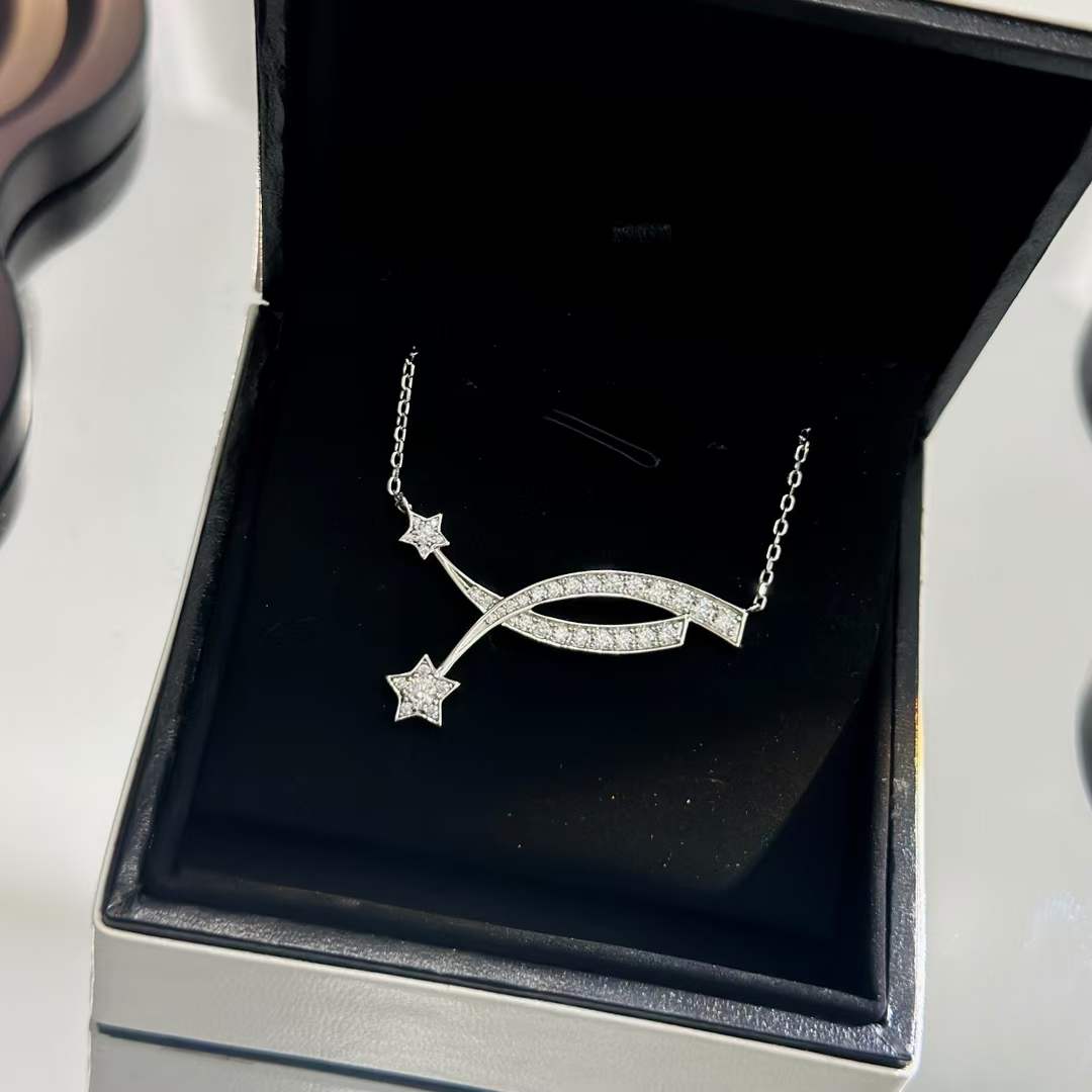 Chanel Women CC Etoile Filante Necklace 18K White Silver Diamonds