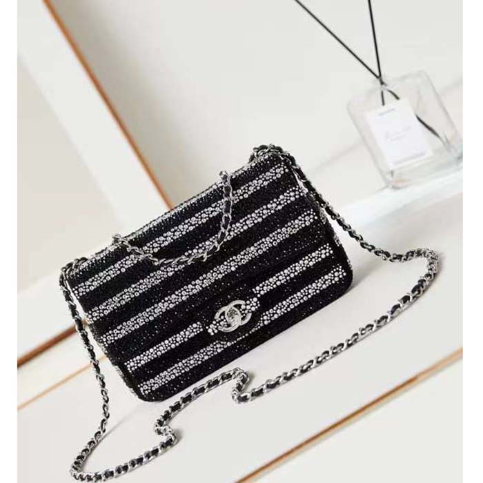 Chanel Women CC Evening Bag Strass Silver-Tone Metal Black Silver