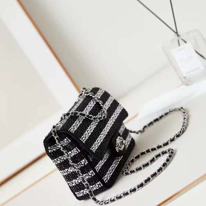 Chanel Women CC Evening Bag Strass Silver-Tone Metal Black Silver