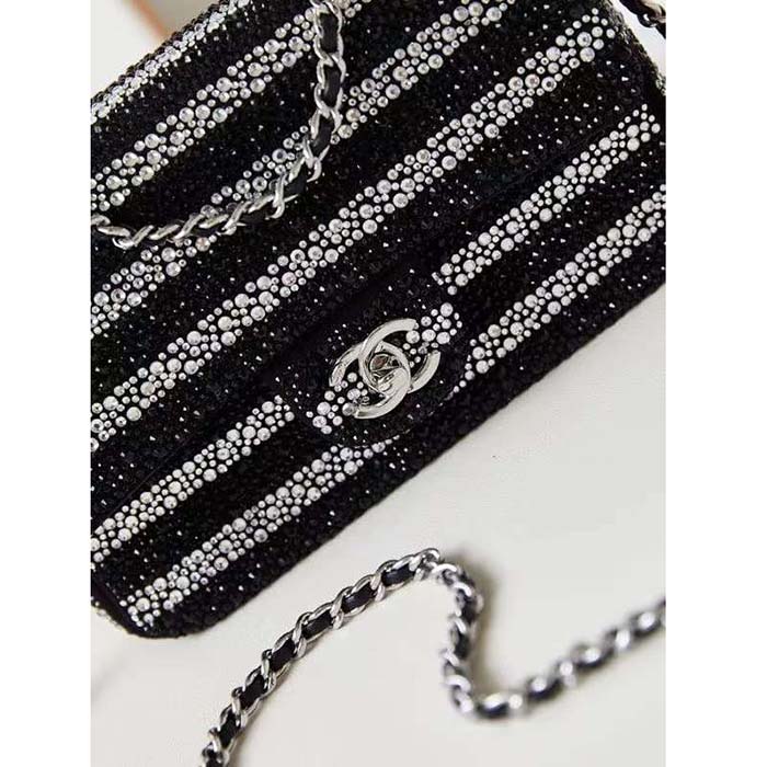 Chanel Women CC Evening Bag Strass Silver-Tone Metal Black Silver