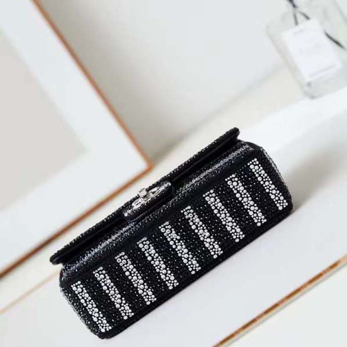 Chanel Women CC Evening Bag Strass Silver-Tone Metal Black Silver