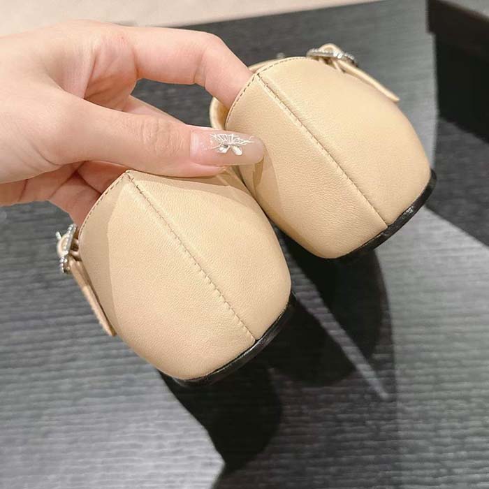 Chanel Women CC Mary Janes Lambskin Grosgrain Beige Black 0.5 CM Heel