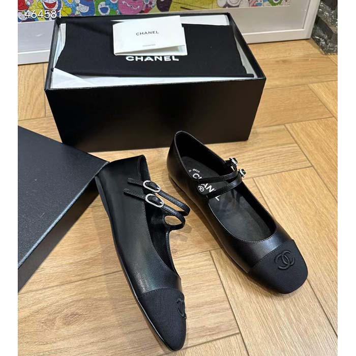 Chanel Women CC Mary Janes Lambskin Grosgrain Black 0.5 CM Heel