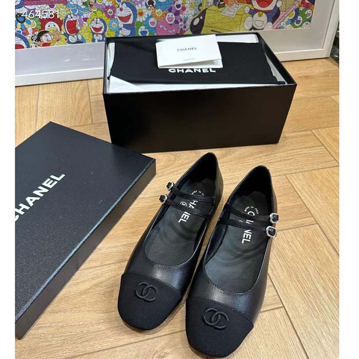 Chanel Women CC Mary Janes Lambskin Grosgrain Black 0.5 CM Heel