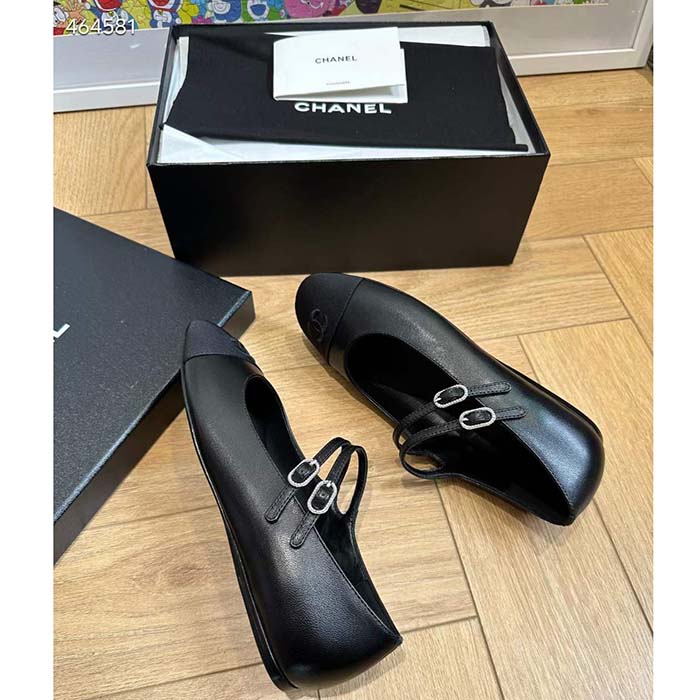 Chanel Women CC Mary Janes Lambskin Grosgrain Black 0.5 CM Heel