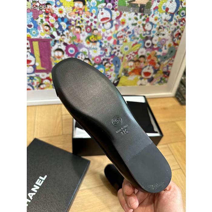 Chanel Women CC Mary Janes Lambskin Grosgrain Black 0.5 CM Heel