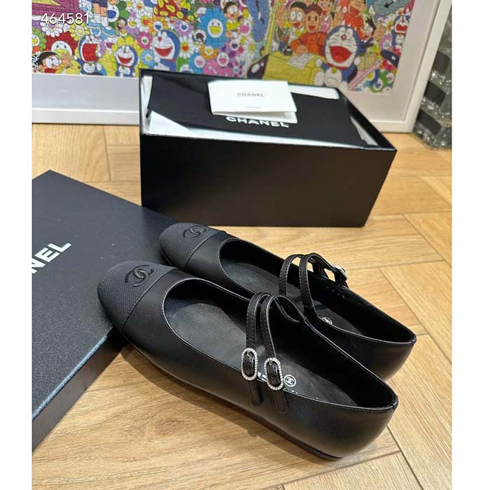 Chanel Women CC Mary Janes Lambskin Grosgrain Black 0.5 CM Heel