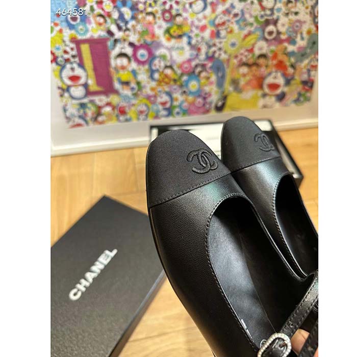 Chanel Women CC Mary Janes Lambskin Grosgrain Black 0.5 CM Heel