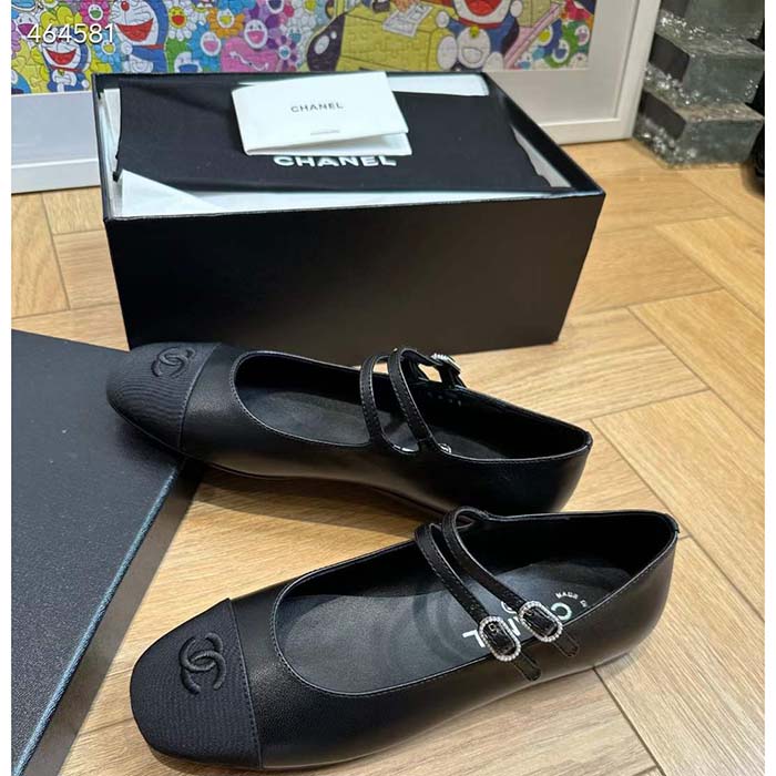 Chanel Women CC Mary Janes Lambskin Grosgrain Black 0.5 CM Heel