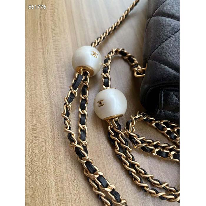Chanel Women CC Small Flap Bag Lambskin Imitation Pearls Black