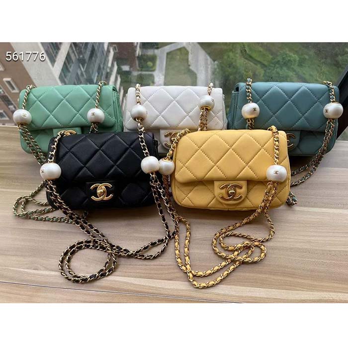 Chanel Women CC Small Flap Bag Lambskin Imitation Pearls Black