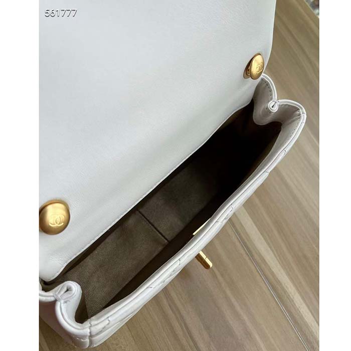 Chanel Women CC Mini Flap Bag Lambskin Imitation Pearls White