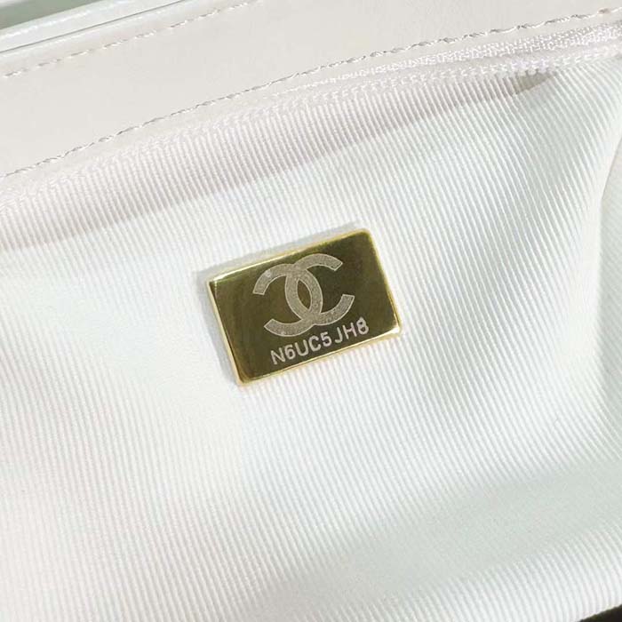 Chanel Women CC Mini Shopping Bag Shiny Crumpled Calfskin Gold Metal White