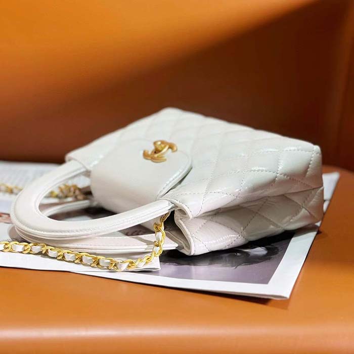Chanel Women CC Mini Shopping Bag Shiny Crumpled Calfskin Gold Metal White