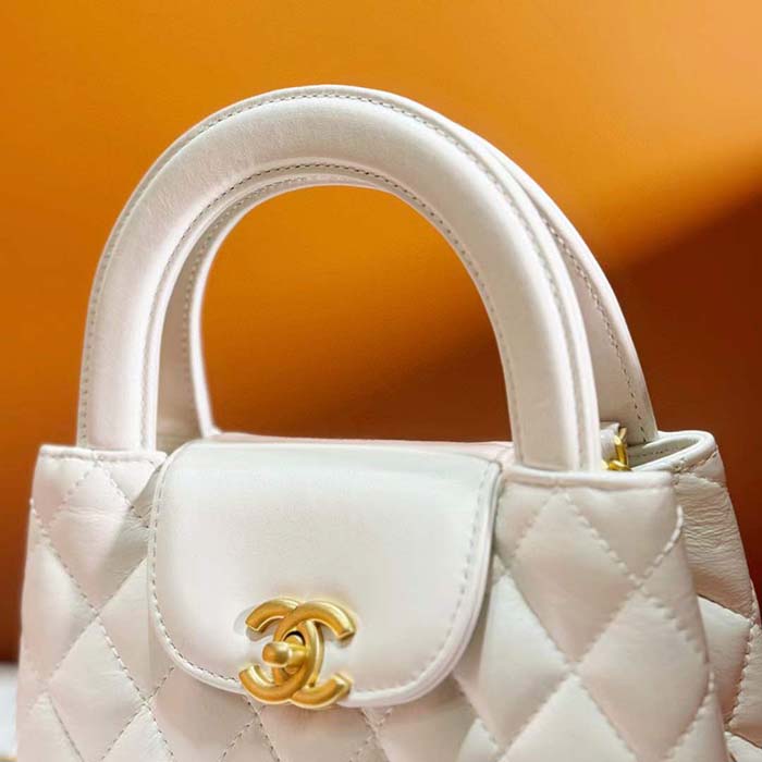 Chanel Women CC Mini Shopping Bag Shiny Crumpled Calfskin Gold Metal White