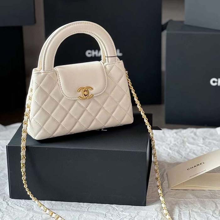 Chanel Women CC Mini Shopping Bag Shiny Crumpled Calfskin White