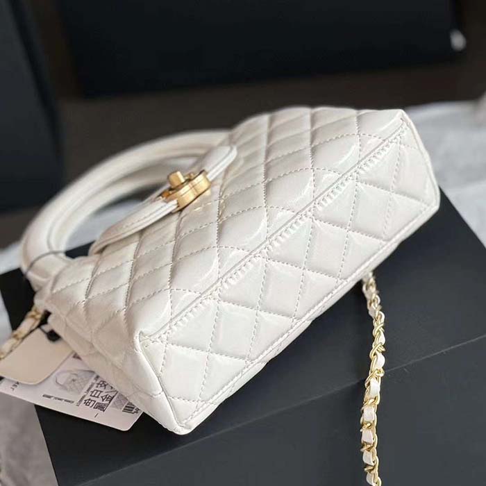 Chanel Women CC Mini Shopping Bag Shiny Crumpled Calfskin White