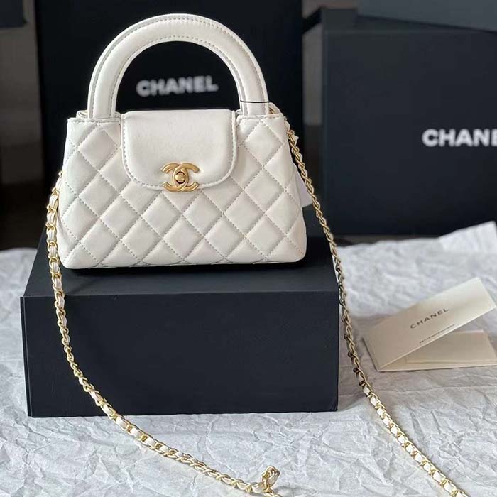Chanel Women CC Mini Shopping Bag Shiny Crumpled Calfskin White
