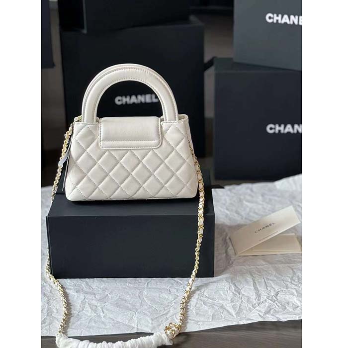 Chanel Women CC Mini Shopping Bag Shiny Crumpled Calfskin White
