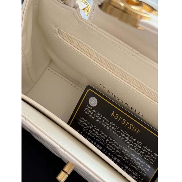 Chanel Women CC Mini Shopping Bag Shiny Crumpled Calfskin White