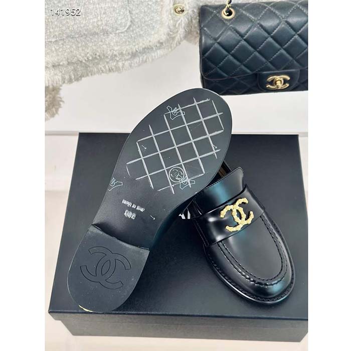 Chanel Women CC Moccasins Calfskin Metal Black 3 CM Heel