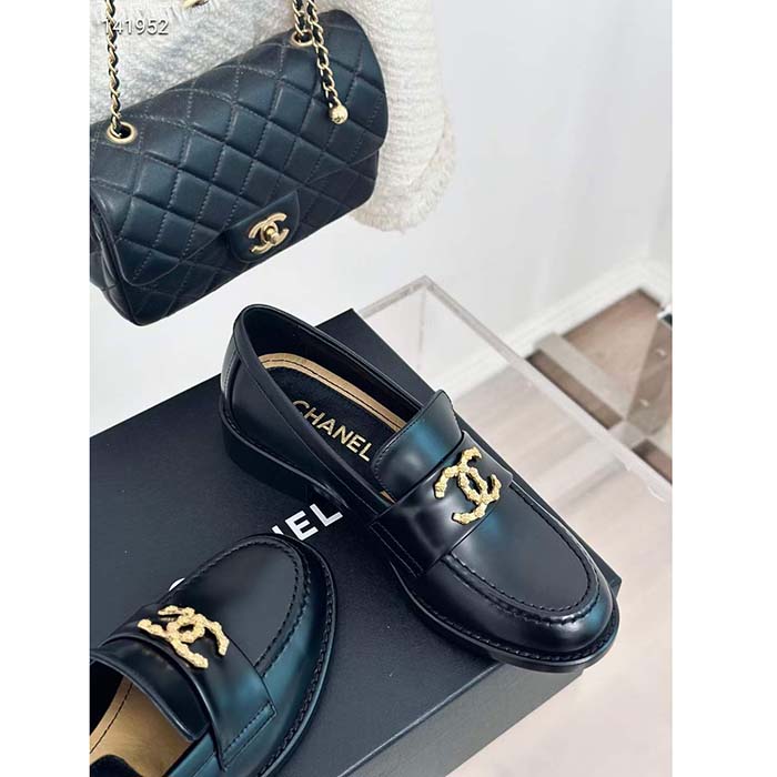 Chanel Women CC Moccasins Calfskin Metal Black 3 CM Heel