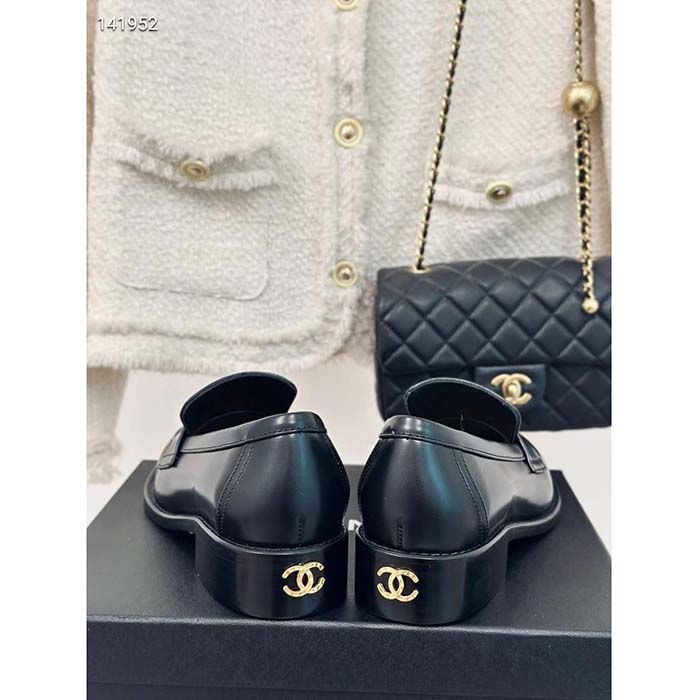 Chanel Women CC Moccasins Calfskin Metal Black 3 CM Heel