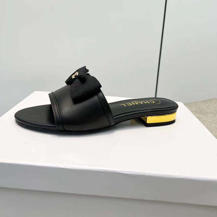 Chanel Women CC Mules Lambskin Grosgrain Black 4 CM Heel