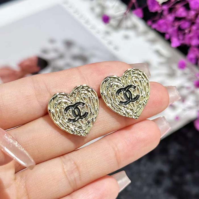 Chanel Women CC Pendant Earrings Black Metal Strass Gold Crystal