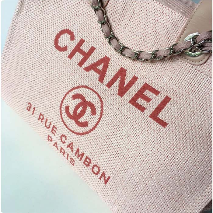 Chanel Women CC Shopping Bag Canvas Leather Mixed Fibers Pink