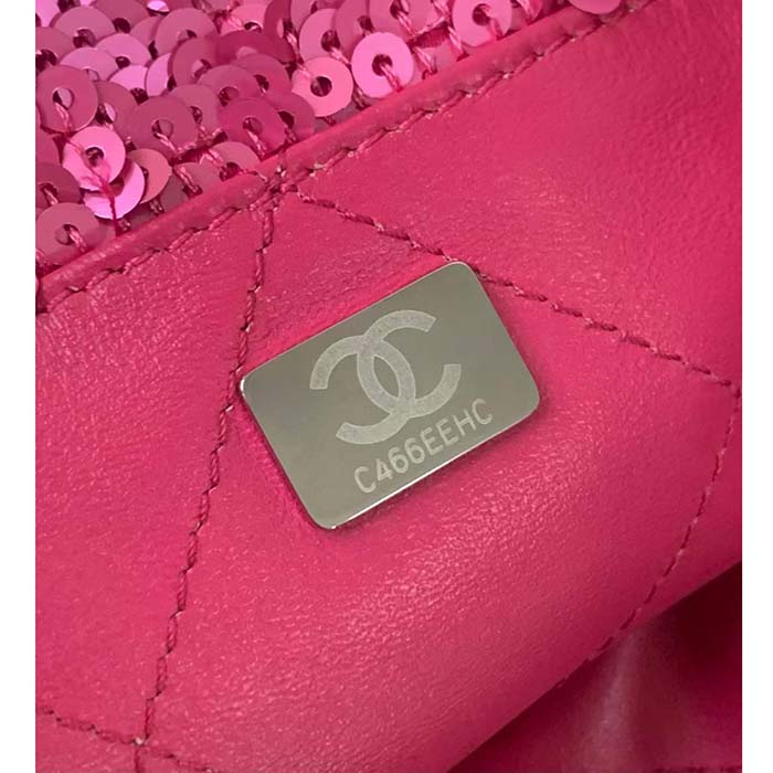 Chanel Women CC Shopping Bag Sequins Black Metal Dark Pink Black