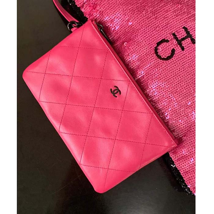 Chanel Women CC Shopping Bag Sequins Black Metal Dark Pink Black