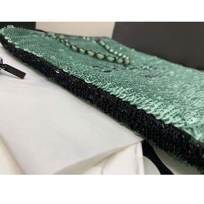 Chanel Women CC Shopping Bag Sequins Black Metal Green Black