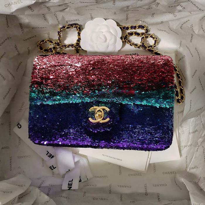 Chanel Women CC Small Flap Bag Gradient Sequins Gold-Tone Metal Multicolor