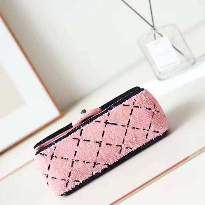 Chanel Women CC Small Flap Bag Sequins Black Metal Pink Black