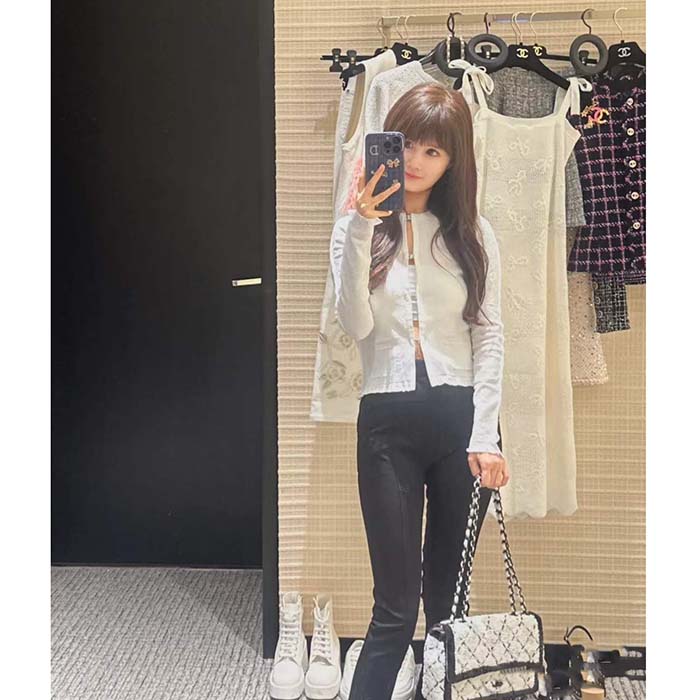 Chanel Women CC Small Flap Bag Sequins Black Metal White Black