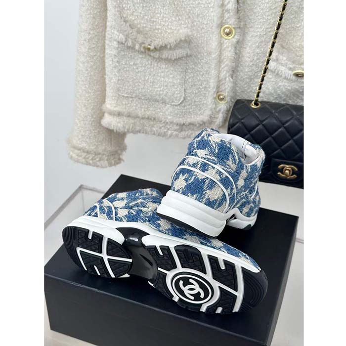Chanel Women CC Sneakers Fabric Light Blue White 1 CM Heel