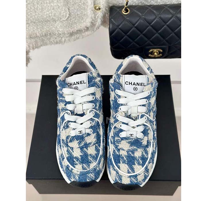 Chanel Women CC Sneakers Fabric Light Blue White 1 CM Heel